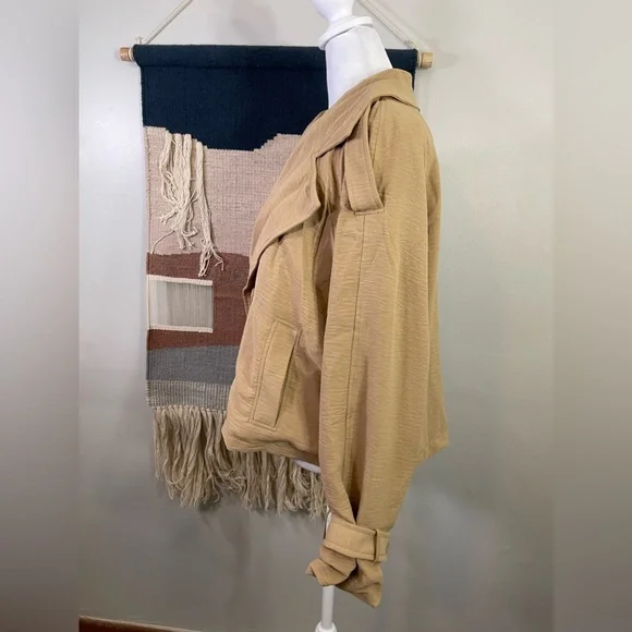 NWT Laundry By Shelli Segal Notch Lapel Epaulet Coat Cropped in Camel XL - Picture 3 of 8